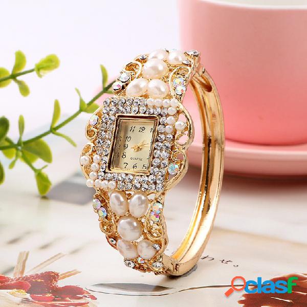 Reloj de pulsera de diamantes de perlas de moda hecho a mano