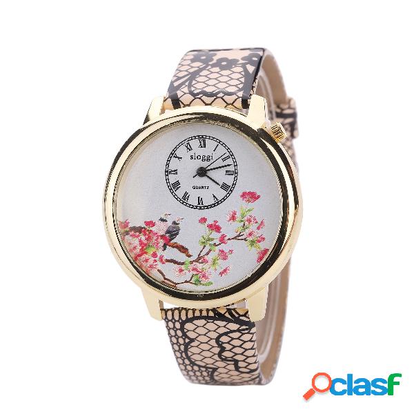 Reloj de pulsera de flores Vintage Patrón serpiente piel de