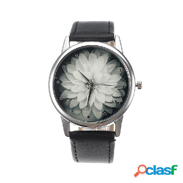 Reloj retro de flor de loto con las pulseras de cuero para