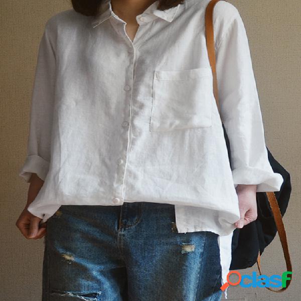 Solapa informal Color sólido Plus Talla Camisa para Mujer