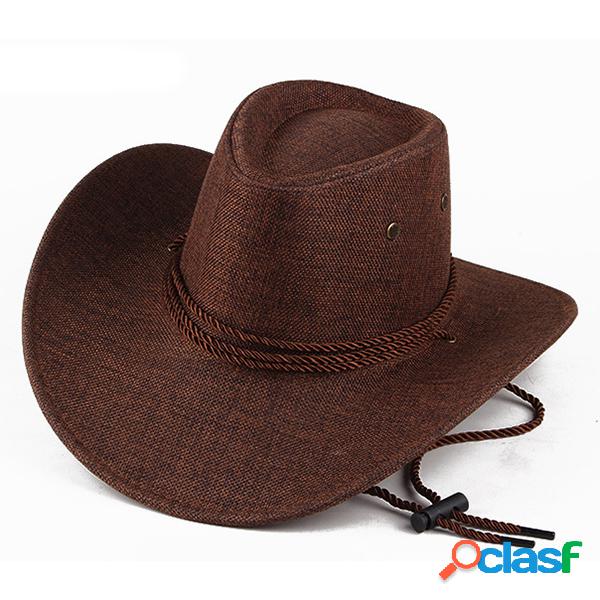 Sombrero de ala ancha de vaquero de lino occidental Sombrero
