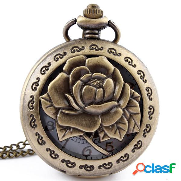 Steampunk 3D Rose flor hueco antiguo colgante cadena simple