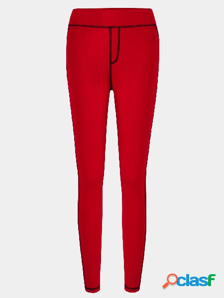 Stitching Design Bodycon fit Pantalones elásticos en rojo