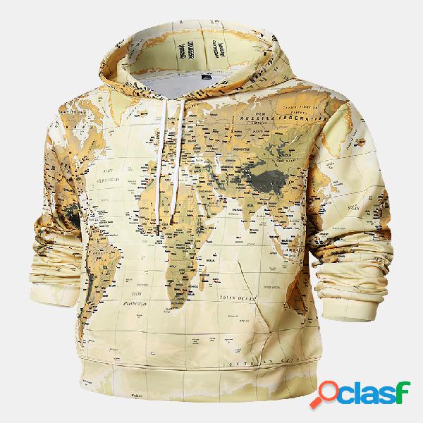 Sudaderas con capucha de manga larga con estampado de mapa