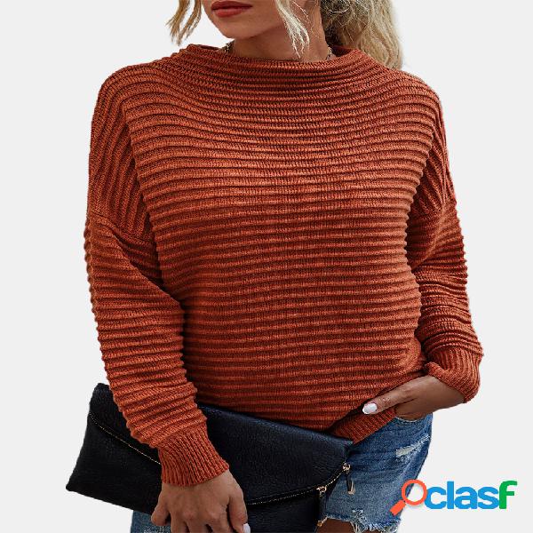 Suéter alto Cuello de manga larga de color liso para Mujer
