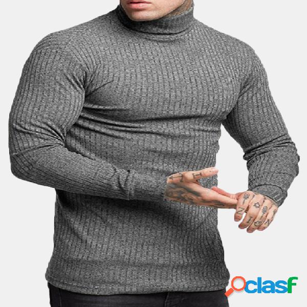 Suéter básico de cuello alto de color sólido para hombre