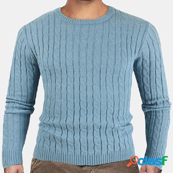 Suéter de color sólido para hombre Cuello Twist Knitted