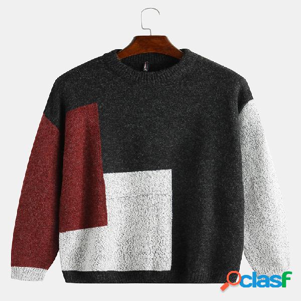 Suéter de corte holgado con patchwork redondo para hombre