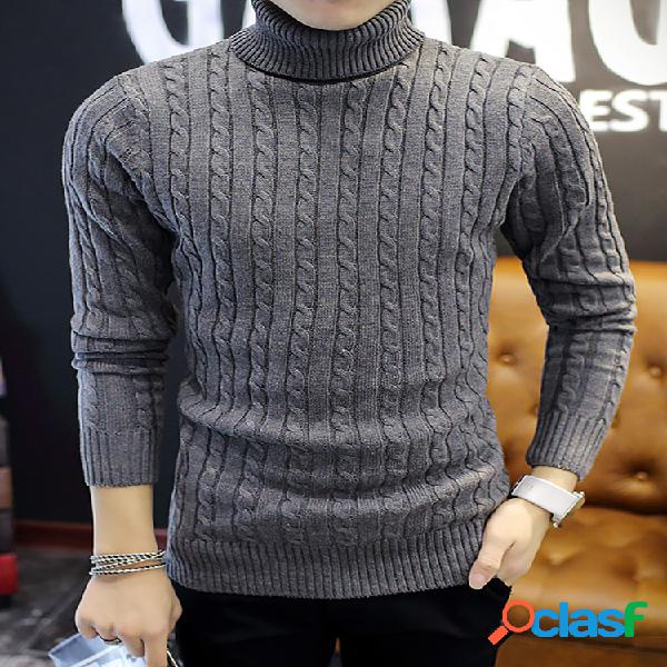 Suéter informal ajustado con cuello alto básico de color