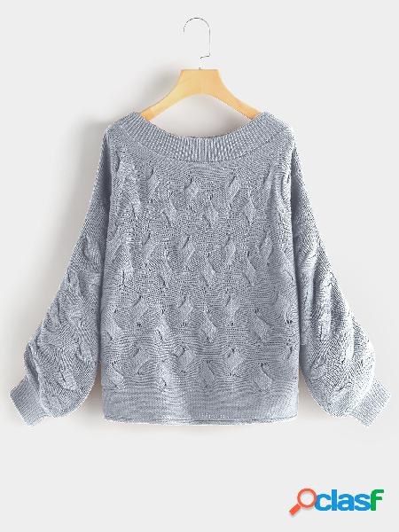 Suéter trenzado de un solo hombro de punto gris