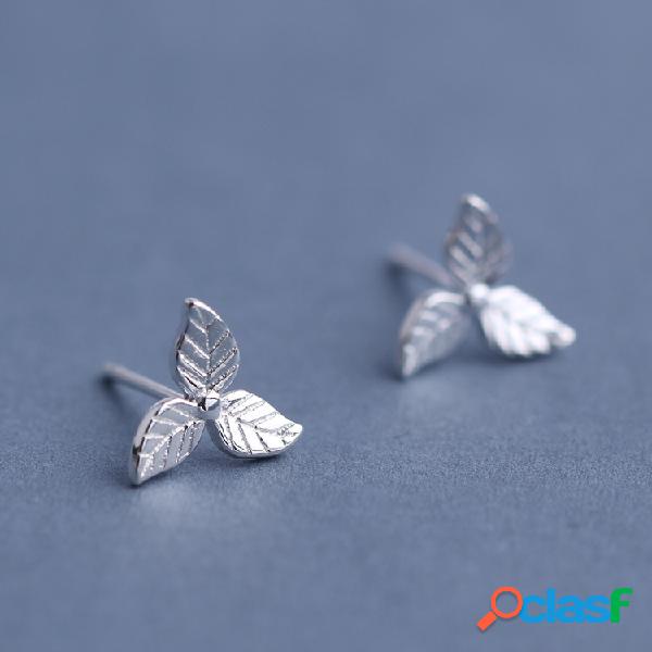 Sweet 925 Sterling Silver Earrings Fashion Leaf Simple Charm