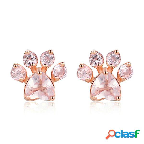 Sweet Cute Cat Paw Pendientes Fashion Rose Gold Earrings