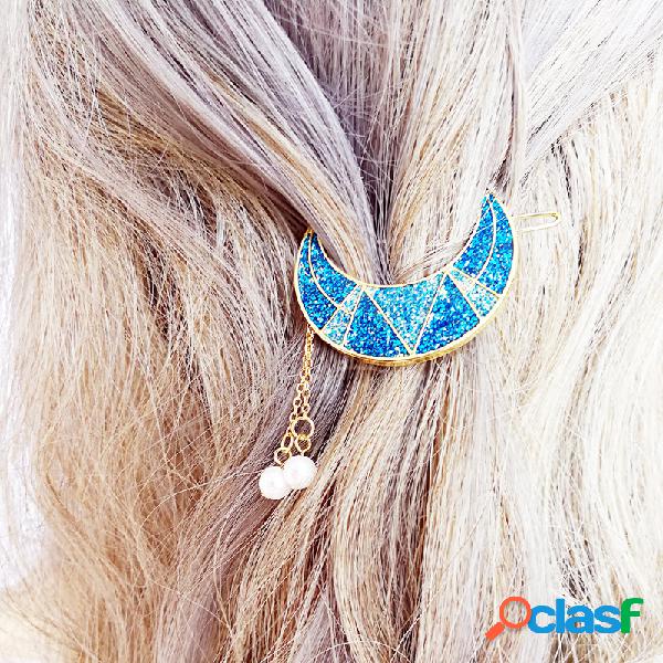 Sweet Shiny Moon Beads Tassels Pendant Charm Hair Clip