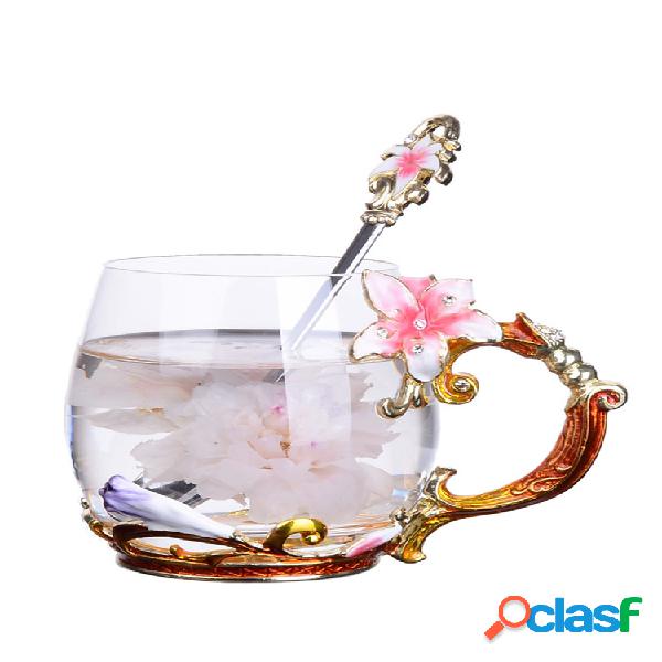 Taza de jugo de cristal de esmalte de flor de lirio Flor de