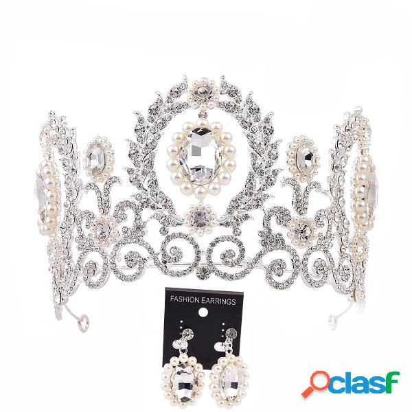 Tiara de corona barroca Pendientes juego de joyas Boda