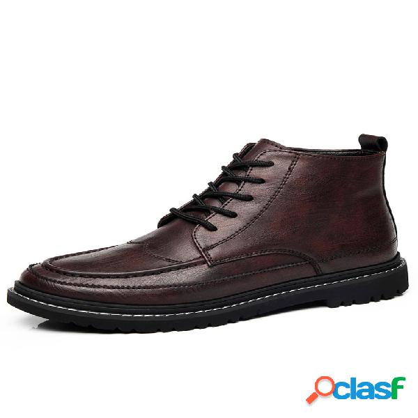 Tobillo de cuero con cordones de punta redonda de estilo