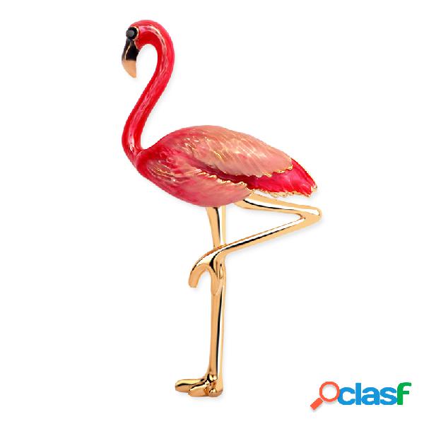Trendy 24 K oro colorido esmalte Flamingo Bird broches Metal