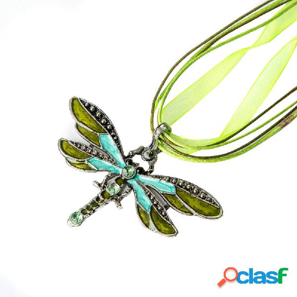 Trendy Colorful Dragonfly Colgante Collares Rhinestones Tela