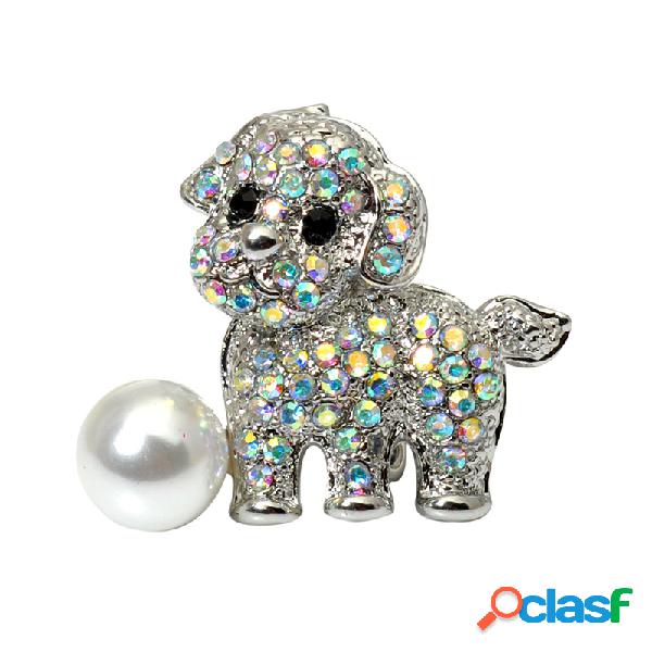 Trendy Cute Broches Puppy Pet Dog Broches Silver Pearl