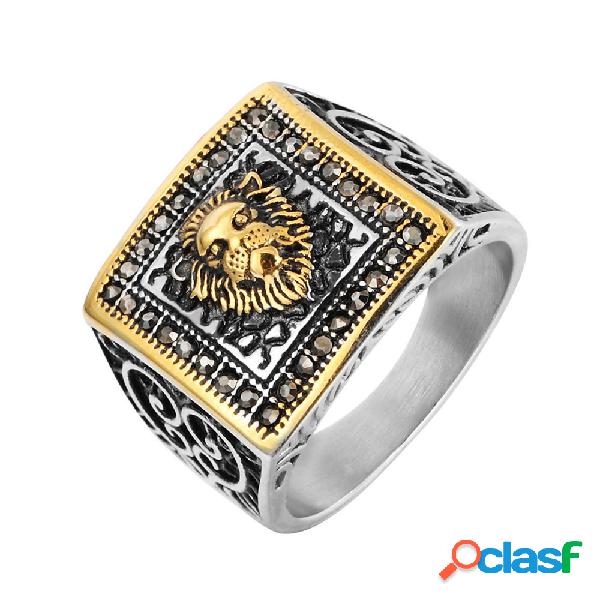 Vintage Finger Ring Lion Head Grabado Patrón Square Anillos