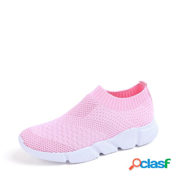 Zapatillas casuales de malla transpirable de punto rosa