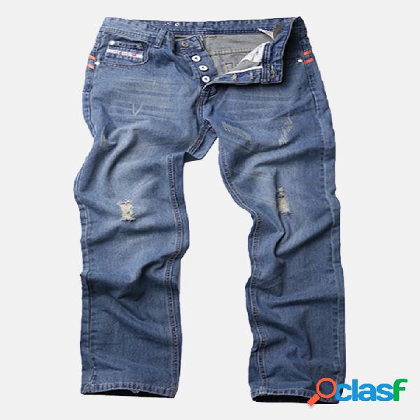 vendimia Agujeros Azul claro Recto Jeans Denim Pantalones