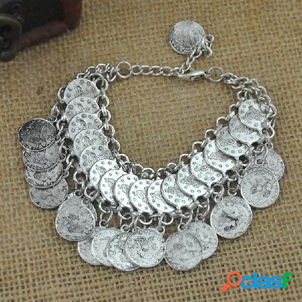 vendimia Pulsera de aleación tallada Borla de moneda