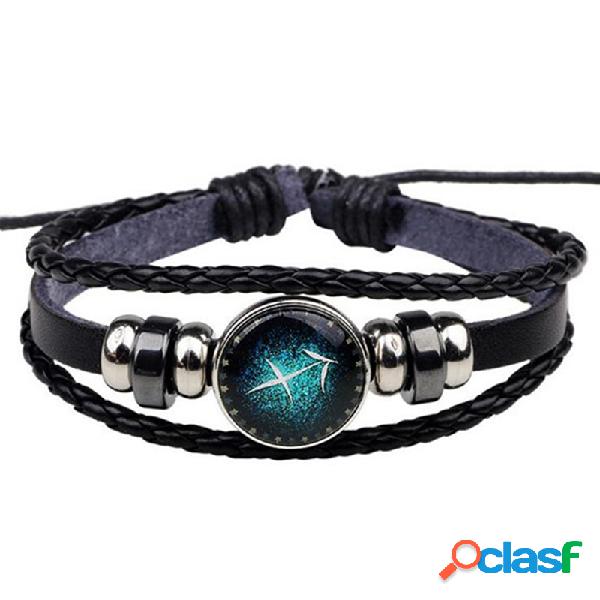 vendimia Pulsera multicapa de cuero hecha a mano con