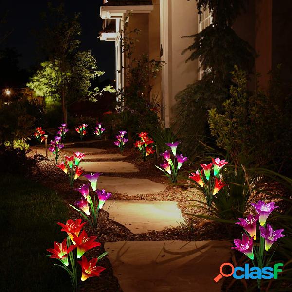 2pcs 4LED Solar Power Lily Flower Stake Light Multicolor que