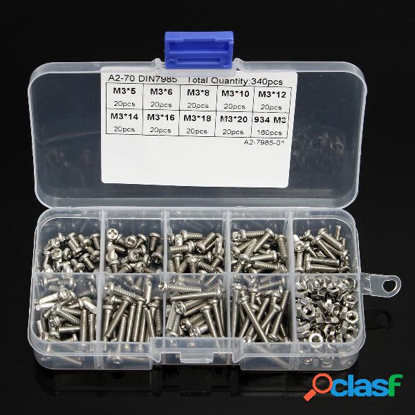 340Pcs M3 304 Tornillos de tornillo de cabeza cruzada de