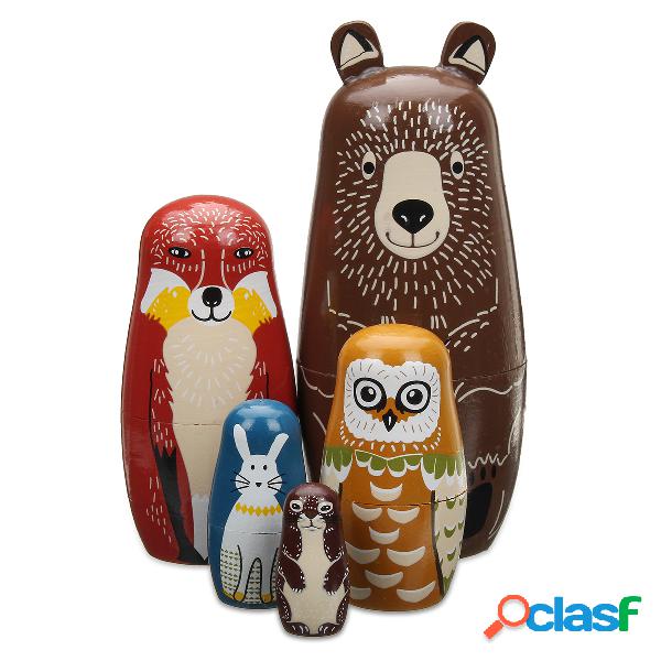 5 muñecas de anidación de madera animal muñeca rusa