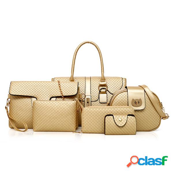 6 PCS Mujer Bolso de cuero PU vendimia Ocio Crossbody Bolsa