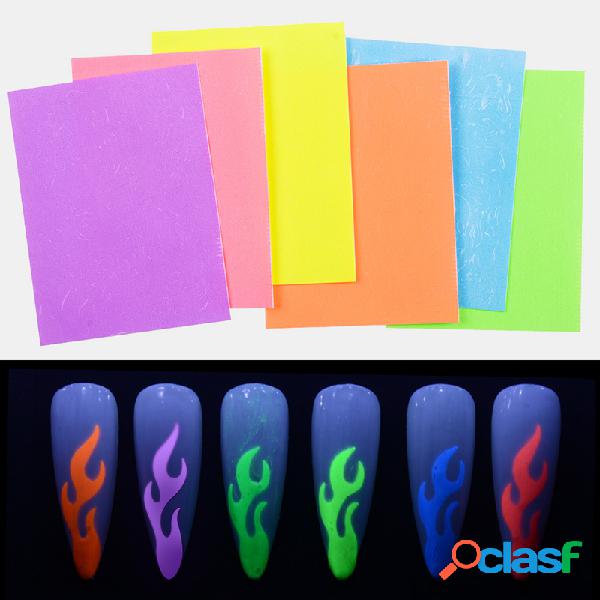 6 colores / kit de llama fluorescente Uña pegatinas de