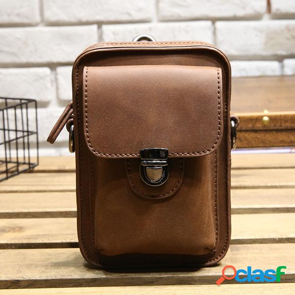 7 pulgadas Celular Hombres Retro PU Cuero Cintura Bolsa