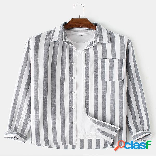 Algodón para hombre Rayas básicas Estampado Cuello de