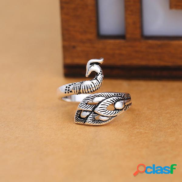 Anillos de plata étnicos antiguos Pavo real de la vendimia