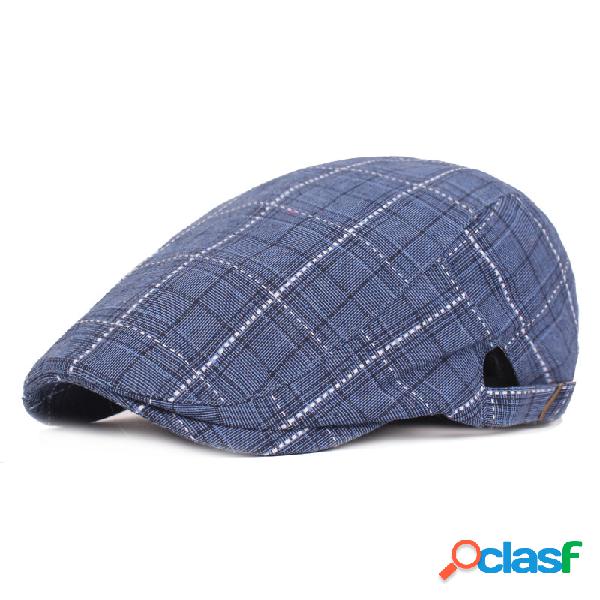 Beret Plaid Retro Sombrero gorra ajustable de algodón con