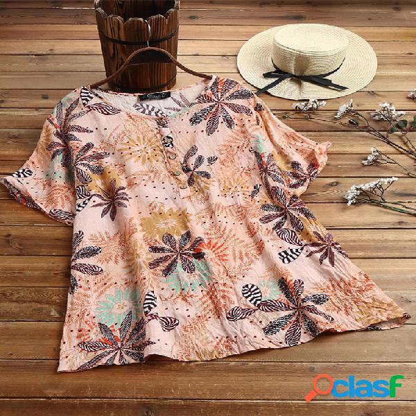 Blusa con estampado bohemio de manga corta Plus Talla Hawaii