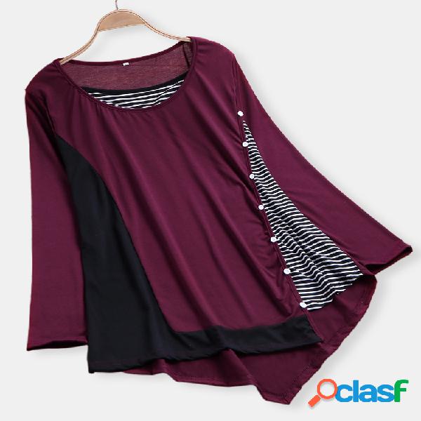 Blusa de manga larga con dobladillo irregular y botones a