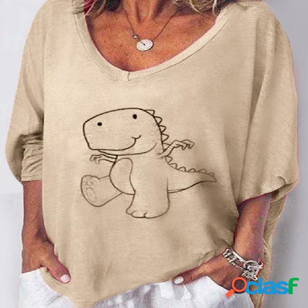 Blusa de media manga con cuello en V impresa de dibujos