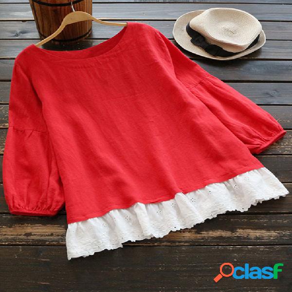 Blusas de dobladillo con volantes en patchwork de cuello