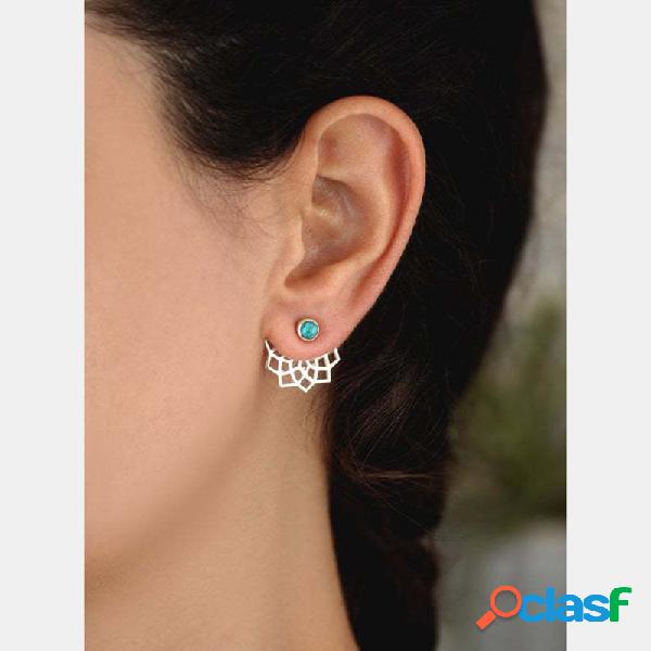 Bohemian Turquesa Plateado Oreja Stud Front Rear