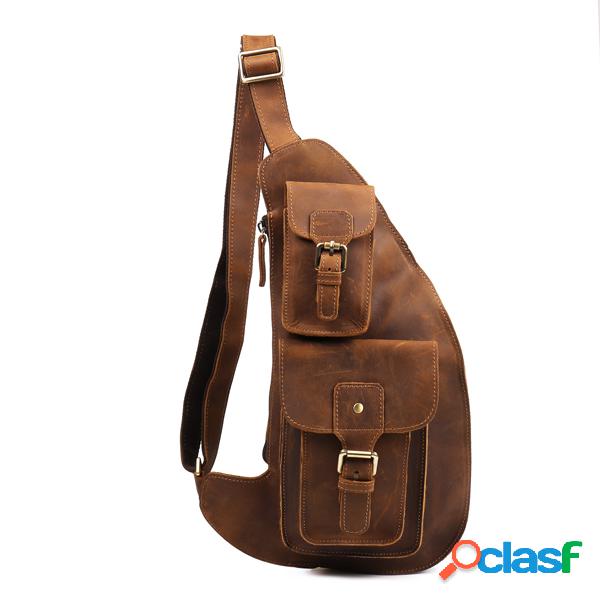 Bolso bandolera retro de cuero genuino con multi-bolsillos