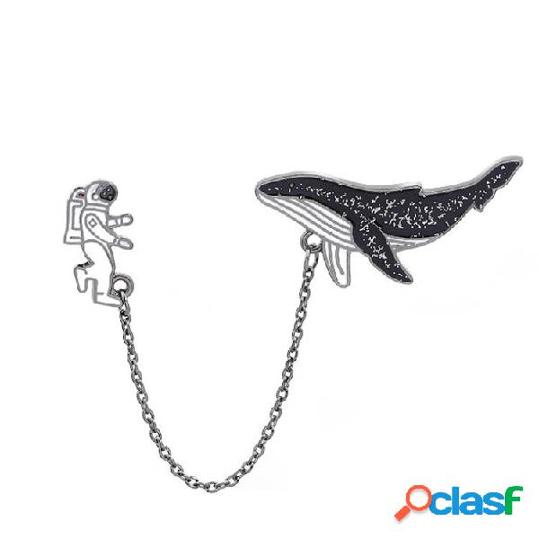 Broche de dibujos animados de moda Astronauta Space Whale