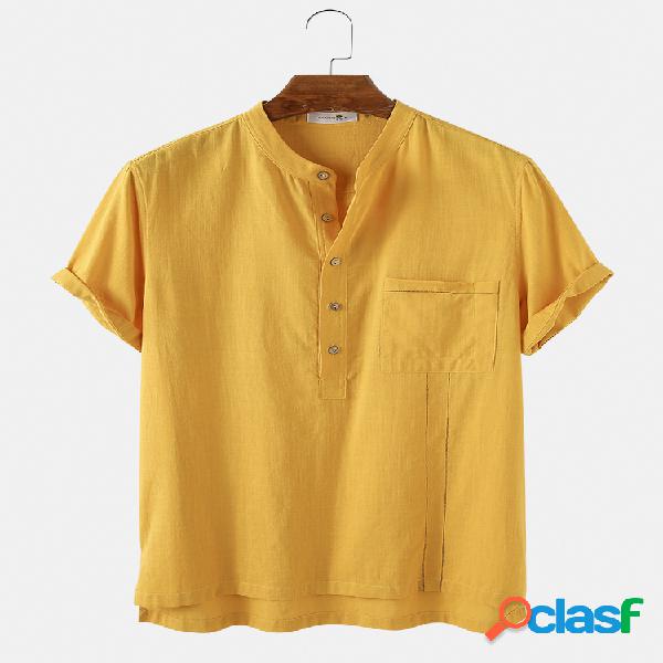 Camisas Henley con cuello alto y liso 100% algodón para