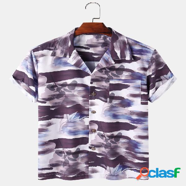 Camisas de manga corta casuales con cuello revere tie-dye