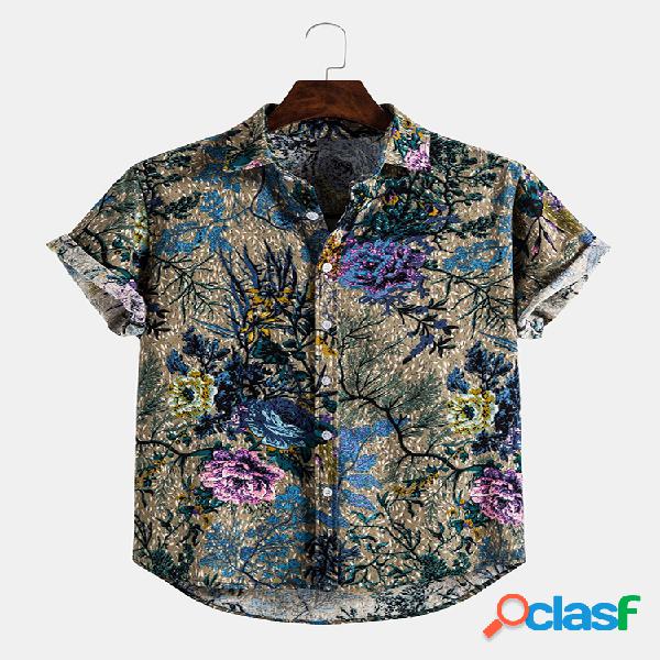 Camisas de manga corta casuales de algodón con estampado