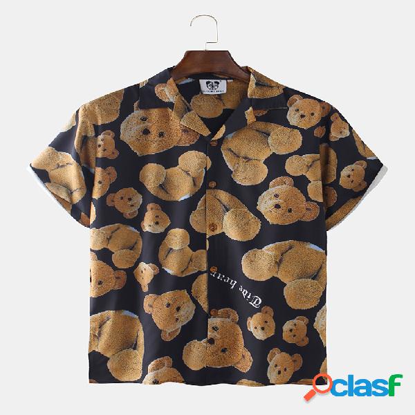 Camisas de manga corta con estampado de oso de peluche