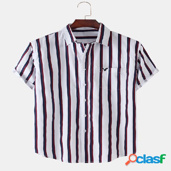 Camisas de manga corta transpirable a rayas básicas 100%