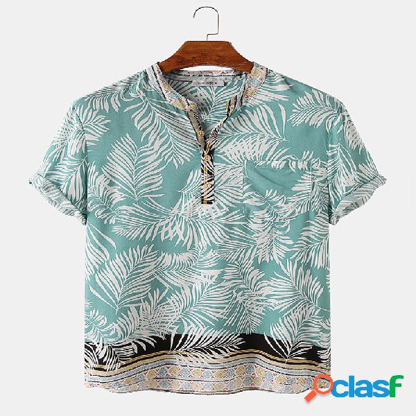 Camisas henley de vacaciones de manga corta con estampado